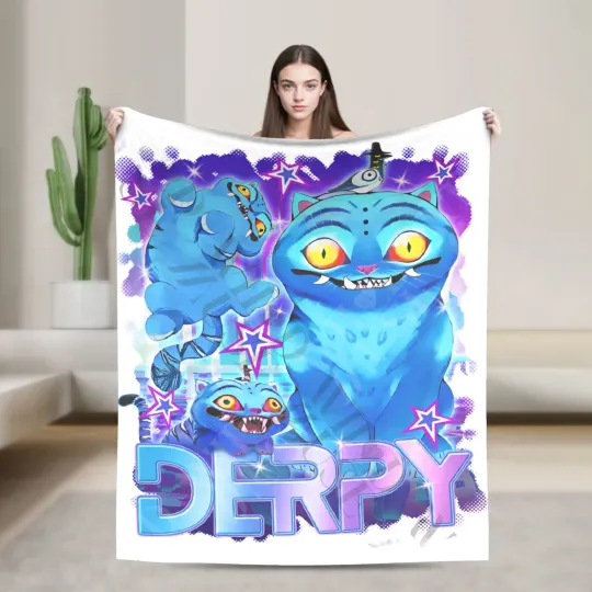 Discover Derpy Blue Tiger Plush Blanket KPop Demon Hunters Creative Throw Blankets for Bed Sofa Couch 200x150cm Quilt