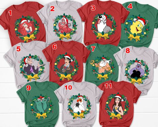 Discover Little Mermaid Christmas Shirt, Ariel Shirt, Little Mermaid Shirt Women,Disney Group Shirt,Disney Character Tee,Disney Family Tee