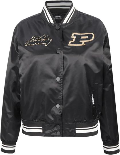 Discover Pro Standard WOMENS COLLEGE PURDUE UNIVERSITY COLLEGE CLASSIC ESSENTIALS SATIN JACKET BLACK L