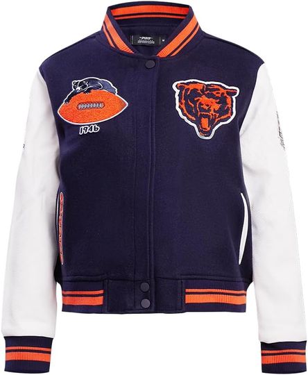 Discover Pro Standard Womens football Chicago Bears Retro Classics Varsity Jacket Midnight Navy/Orange/Midnight Navy M