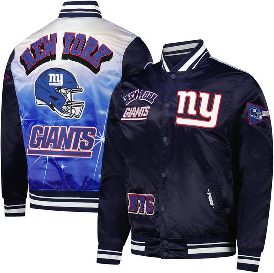 Men's Navy New York Giants Sublimated Full-Snap Jacket, Not Leather, Not Satin, Gift For Fans