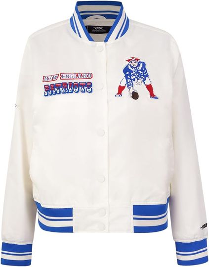 Discover Pro Standard Womens football New England Patriots Retro Classics Satin Jacket Eggshell/Royal Blue L