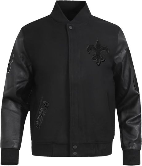 Mens football New Orleans Classic Triple Black Varsity Jacket, Not Leather, Not Satin, Gift For Fans