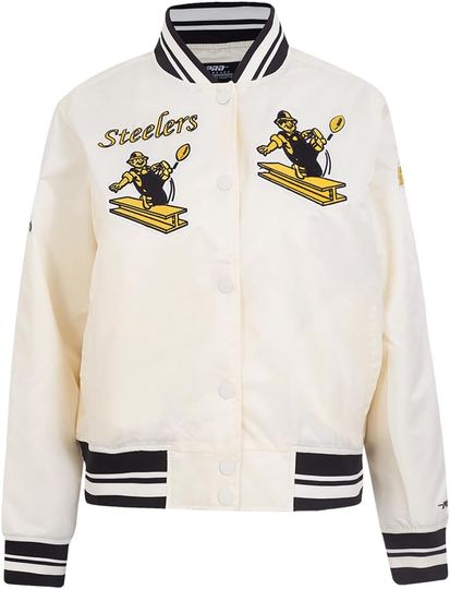 Discover Pro Standard Womens football Pittsburgh Steeler Retro Classics Satin Jacket Eggshell/Black L