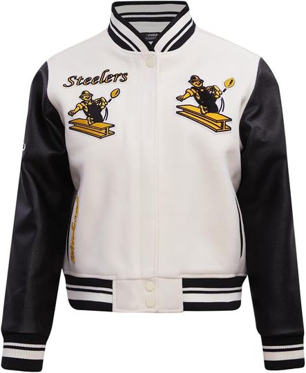 Discover Pro Standard Womens football Pittsburgh Steeler Retro Classics Varsity Jacket Eggshell/Black L