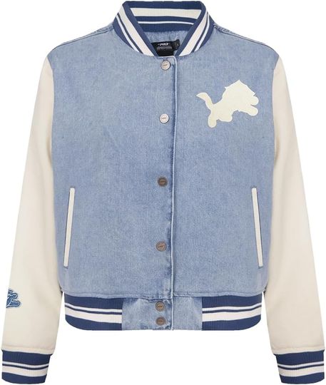 Discover Womens football Detroit Football Varsity Blues Denim Jacket Denim/Linen