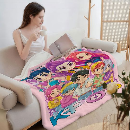 1pc K-Pop Demon Hunters printed flannel blanket sofa nap casual blanket soft and comfortable multiple sizes machine washable