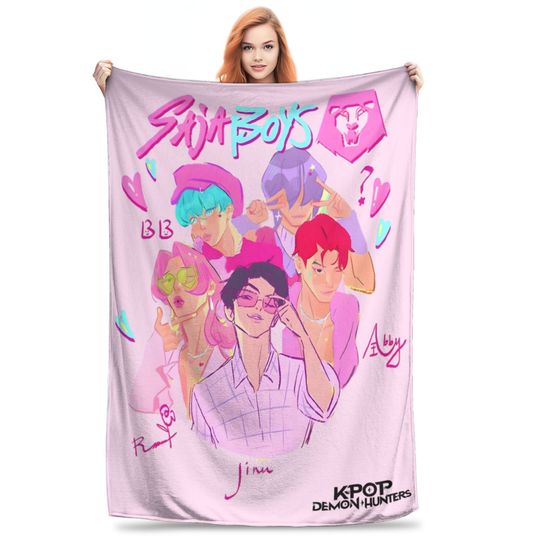 Discover Saja Boys Kpop Demon Hunters Blanket Coral Fleece Plush Textile Decor   Thin Throw Blanket for Bed Bedroom Rug Piece