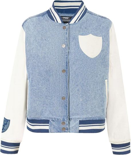 Discover Womens football Las Vegas Football Varsity Blues Denim Jacket Denim/Linen