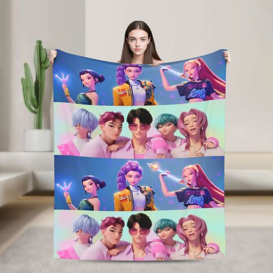 Discover Huntrix Saja Boys KPop Demon Hunters Blanket  Plush Vintage Warm Throw Blanket for Home Autumn/Winter