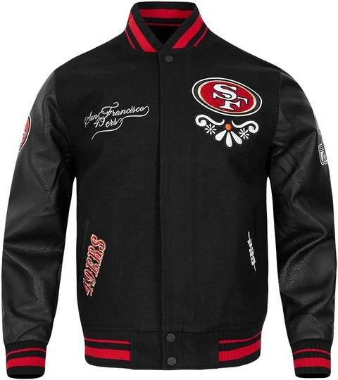 Discover Mens football Sugar Skull Varsity Jacket, Not Leather, Not Satin, Gift For Fans