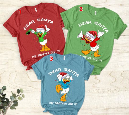 Discover Disney DuckTales Huey Dewey & Louie Duck Christmas Lights Dear Santa Costume Shirt, Merry Quackmas, Disneyworld Christmas Matching