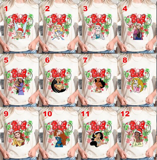 Discover Disney Princess Christmas Shirt, Minnie Ears Xmas Shirt, Disney Girls Trip Xmas Tee, Disney Bad Witches Villains Tee, Disneyland Holiday Tee
