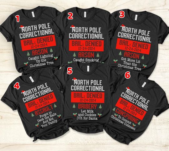 Discover Custom North Pole Correctional Christmas T-Shirt, Funny Matching Family Tees