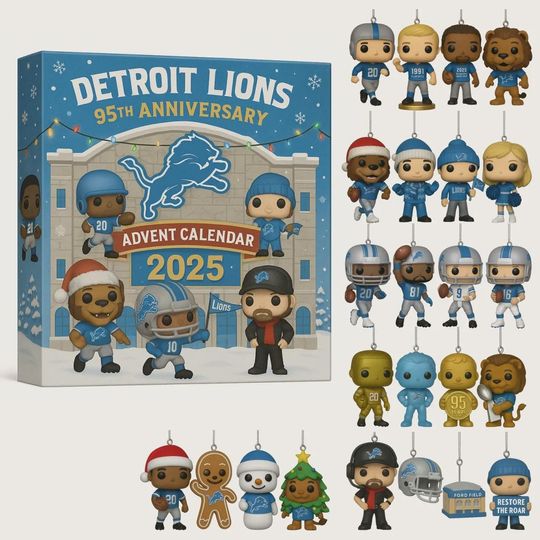 Discover Detroit Lions 95th Anniversary Advent Calendar 2025 | Restore The Roar Football Ornament Set | Christmas Countdown Gift for Lions Fans