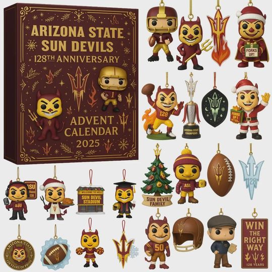 Discover Arizonna State Sun Devills Advent Calendar 2025 | 128th Anniversary Forks Up Ornament Set | Christmas Gift for ASU Alumni Students