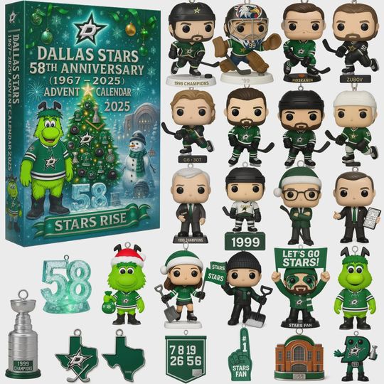 Discover Dallas Stars 58th Anniversary Advent Calendar 2025 | Stars Rise Hockey Ornament Set | Christmas Countdown Gift for NHL Fans and Adults