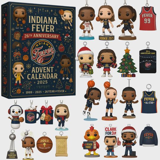Indiana Fever WNBA Advent Calendar 2025 | 26th Anniversary Basketball Ornament Set | Christmas Countdown Gift for Fever Fans Her