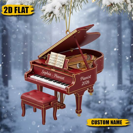 Personalized Piano Christmas Ornament, Piano Player Ornament, Piano 2D Flat Ornament Lover Gift, Music Christmas Flat Ornament