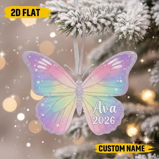 Discover Personalized Butterfly Ornament, Butterfly Christmas Tree Acrylic 2D Flat, Gift Butterfly Lover, Butterfly Hanging Ornament