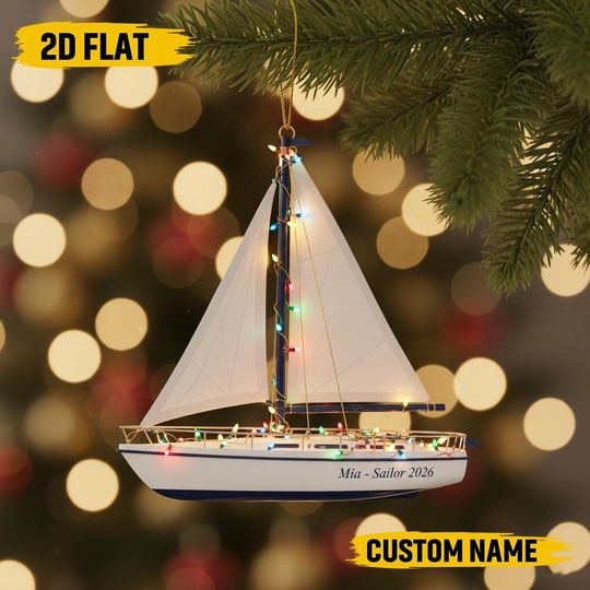 Discover Personalized Sailboat 2D Flat Ornament, Beach Xmas Ornament, Boating Sailor Ornament, Sailing Ornament, Boat Ornament, Gift for Boat Owners