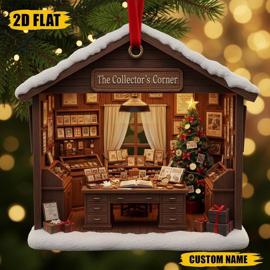 Discover Personalized Miniature Room Ornament, Collector's Corner Decor, Miniature Christmas Shop, Book Lover Ornament, Christmas Room Scene