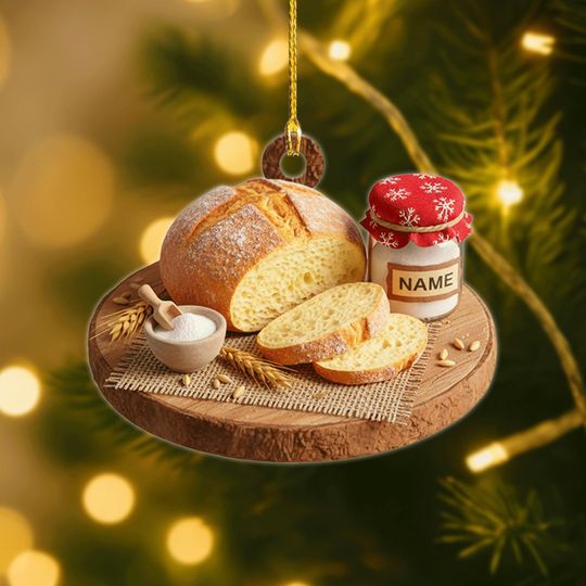 Personalized Bread Ornament, Sourdough Bread Christmas Ornament, Flat 2D Ornament, Food Lover Gift, Funny Christmas Tree Decor Gift