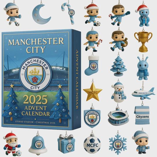 Discover Manchester City Advent Calendar 2025, Man City Fan Merch Gift, Etihad Stadium Ornament Set, Premier League Christmas