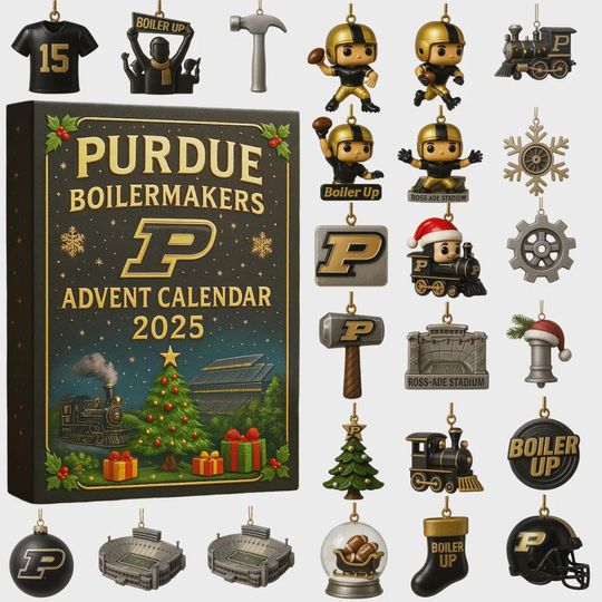 Purdue Boilermakers Advent Calendar 2025 | 24 Days of Boiler Up Sports Ornament Set | Christmas Countdown Gift for Alumni and Fans