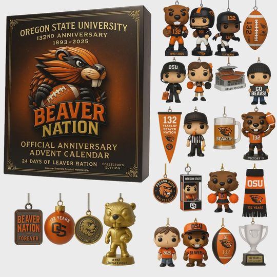Oregon State Beaver Nation Advent Calendar 2025 | 132 Years of OSU Football Ornament Set | Official Anniversary Gift for Alumni and Fans
