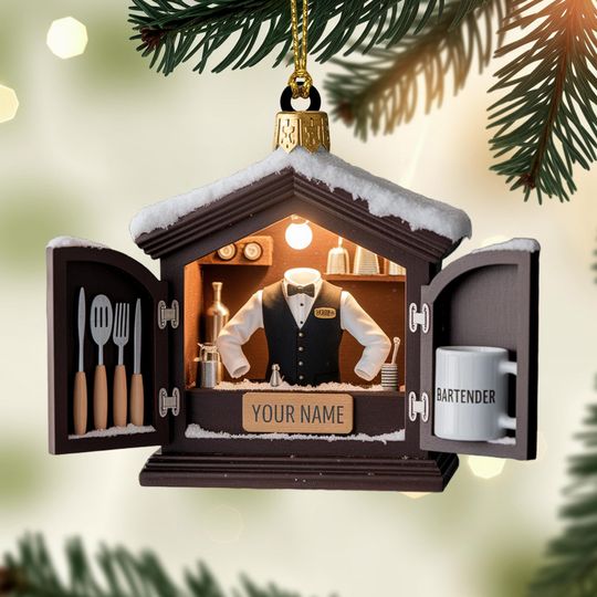 Discover Personalized Bartender Christmas Ornament, Bar Scene Design, Mixologist Gift For Drink Lovers, Holiday Keepsake Decor
