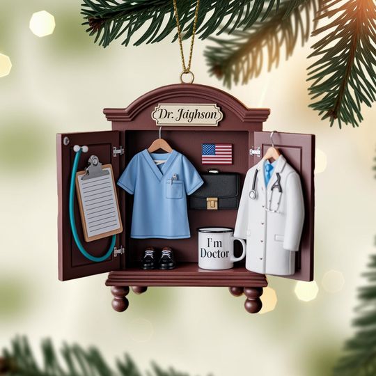 Personalized Doctor Christmas Ornament, Miniature Medical Office Acrylic Ornament , Physician Holiday Gift Keepsake