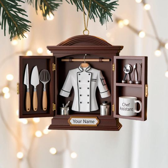 Discover Personalized Chef Christmas Ornament, Miniature Kitchen Display Acrylic Ornament, Culinary Professional Holiday Gift