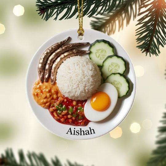 Discover Custom Nasi Lemak Christmas Ornament, Tree Hanging Decor, Flat 2D Acrylic, Malaysian Food Gift for Her, Holiday Keepsake