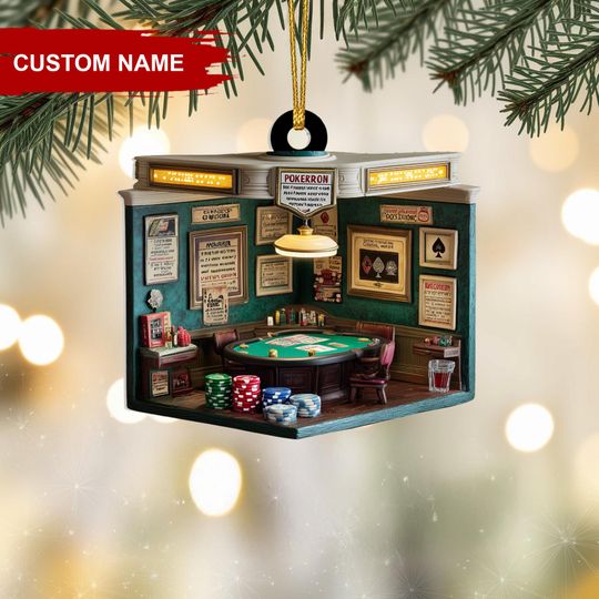 Discover Poker Room Ornament Personalized Christmas Decor with Chips, Cards, and Wall Posters, Gift for Gamblers