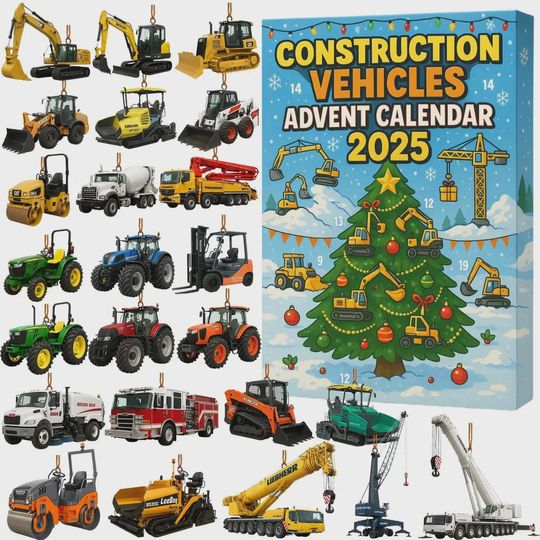 Discover Construction Vehicles Advent Calendar 2025  24 Mini Truck & Excavator Toys | Christmas Countdown Gift for Kids