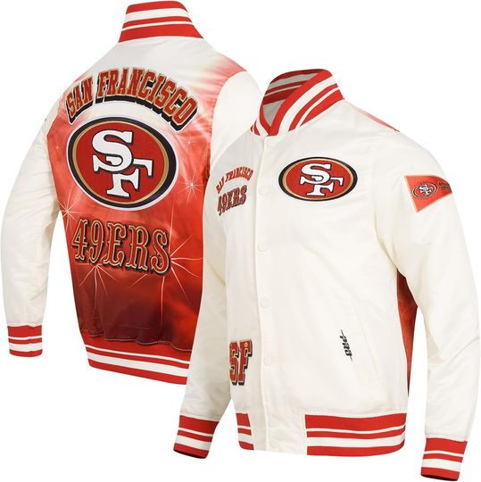 San Francisco Football Sublimated Jacket Jacket Eggshell/Red, Not Leather, Not Satin, Gift For Fans