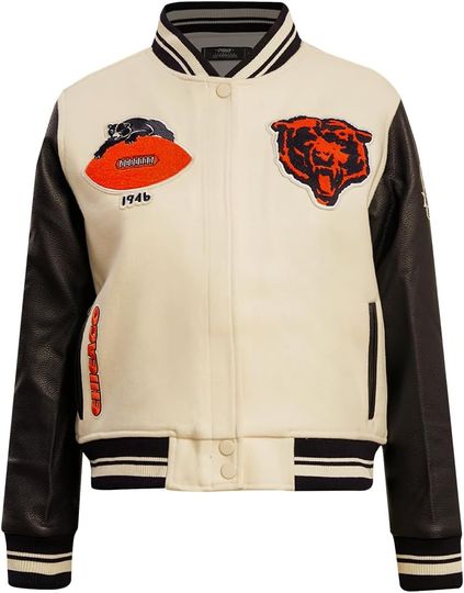 Chicago Football Retro Classics Varsity Jacket Eggshell/Midnight Navy, Not Leather, Not Satin, Gift For Fans