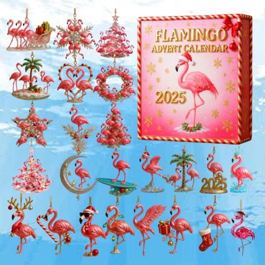 24 Day Flamingo Ornament Advent Calendar, Christmas Gift for Flamingo Lovers, 24 Mini Flamingo Xmas Ornaments, Flamingo & Beach Lovers Gift