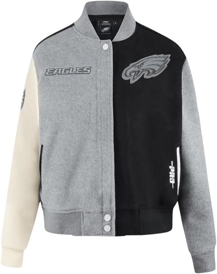 Discover Womens football Reverse French Terry Varsity Jacket, Not Leather, Not Satin, Gift For Fans