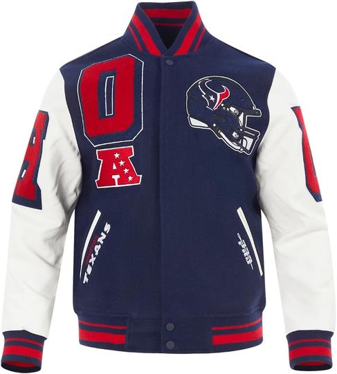 Discover Houston Football Mashup Men's Rib Varsity Jacket, Not Leather, Not Satin, Gift For Fans