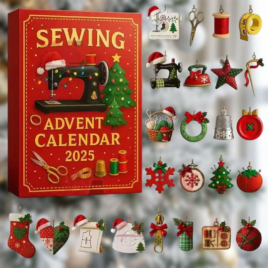 Discover Sewing Advent Calendar 2025, Christmas Countdown Gift, 24 Needlework Ornaments, Crafter Decor, Quilting Accessories, DIY Gift