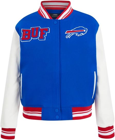 Buffalo Football Mash Up Varsity Jacket Royal Blue/Red, Not Leather, Not Satin, Gift For Fans