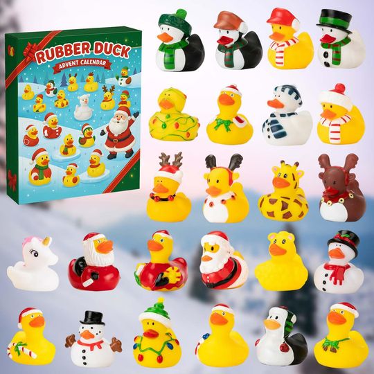 Rubber Duck Advent Calendar, 24-Day Xmas Countdown Box, Funny Duck Acrylic Figurine Gift Set, Holiday Calendar for Kids & Families