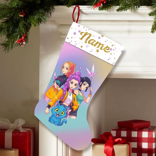 Personalized Huntrix Christmas Stocking, Kpop Fan Christmas Gift, Demon Hunter, Zoey, Mira, Anime Inspired Holiday Decor Gift