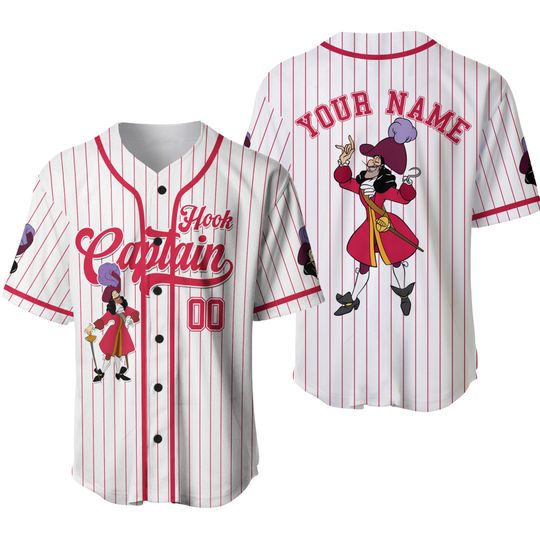 Personalized Captain Hook Baseball Jersey, Custom Peter Pan Sports Jersey for Disney Fans, Unique Disneyland Birthday Gift