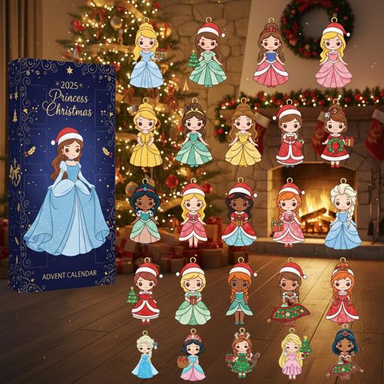 Discover 2025 Princess Christmas Advent Calendar, Cute Princess Ornaments, Christmas Countdown Gift for Kids, Holiday Decoration, Princess Lover Gift