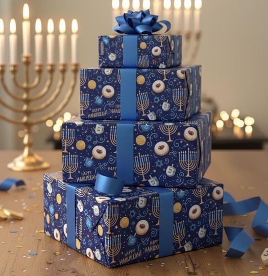 Festive Hanukkah Wrapping Paper: 90gsm Art Paper Gift Wrap