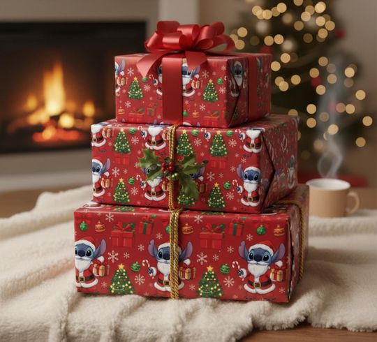 Discover Santa Stitch, Festive Christmas Wrapping Paper, Holiday Gift Wrap, Santa Gift Wrap, Eco-Friendly Wrap, Seasonal Wrapping Paper