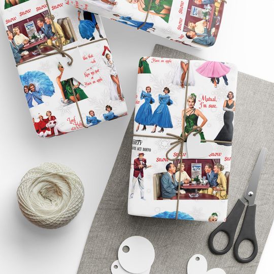 Discover Christmas Wrapping Papers, Holiday Gift Wrap, White Christmas Movie Scene Collage, Vintage Gift Wrap, Xmas Decor Paper, Festive Packaging
